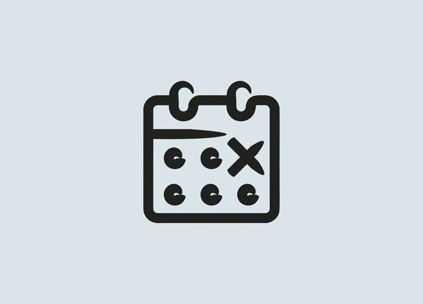 Icon of a calendar with a date crossed on blue background
